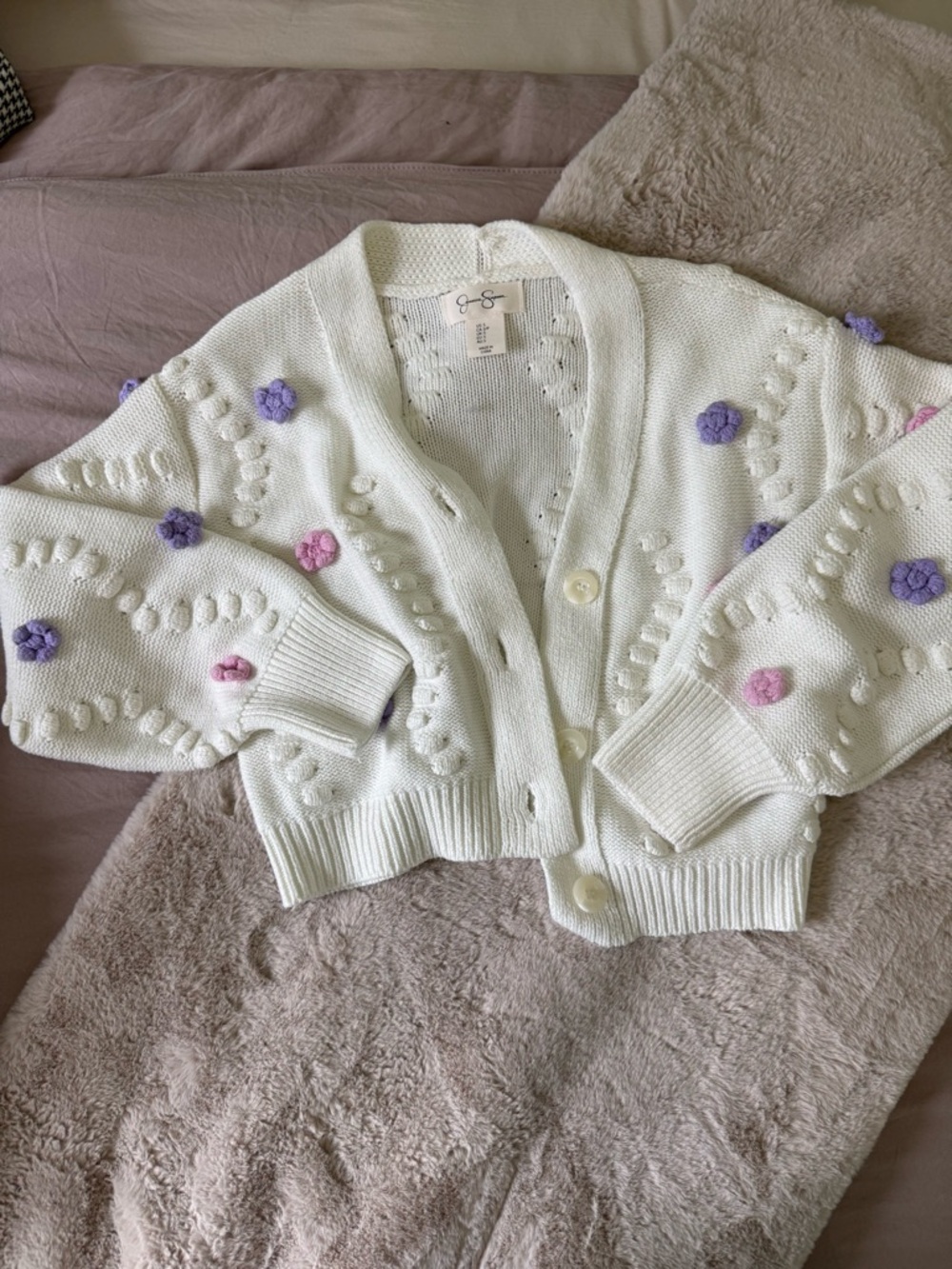 Jessica Simpson Cream Knit Cardigan with Cable Details